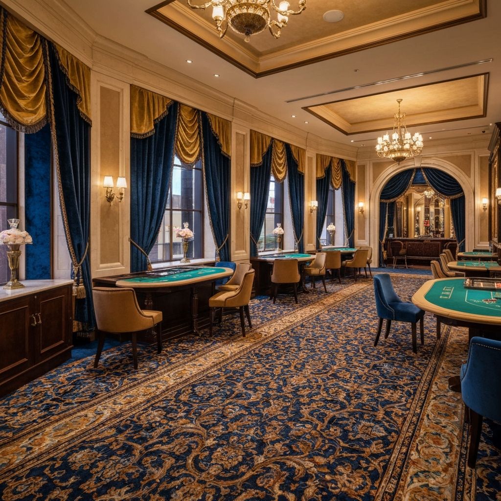 Luksusowe wnętrze sali VIP w kasynie z ekskluzywnymi tkaninami